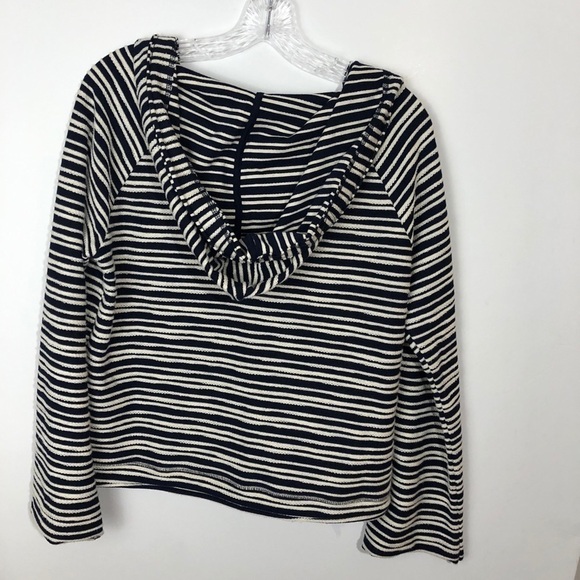 Sanctuary Textured Stripe Hoodie Small NWT Navy Cream Lace-Up Pullover - Picture 3 of 7